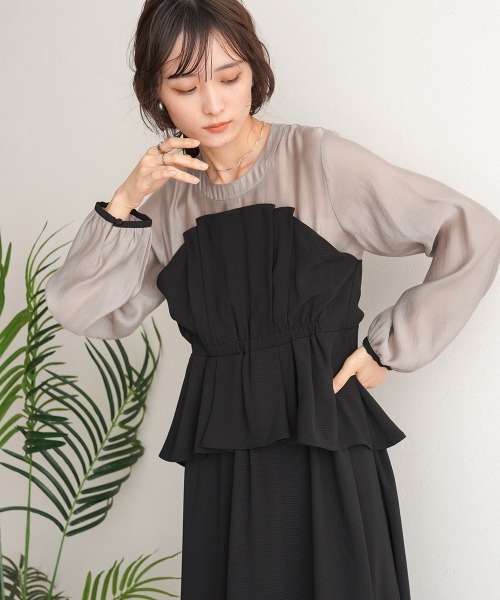 Bab（バブ）の「【オケージョンドレス/結婚式/2サイズ展開/SET ITEM/インナー付き/裏地付き】レイヤード風ビスチェワンピース（ワンピース・レディース・ブラック/ベージュ・M/S）」の13枚目の写真