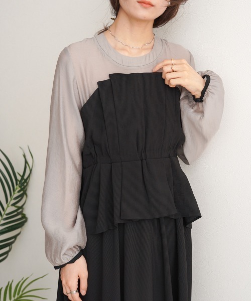 Bab（バブ）の「【オケージョンドレス/結婚式/2サイズ展開/SET ITEM/インナー付き/裏地付き】レイヤード風ビスチェワンピース（ワンピース・レディース・ブラック/ベージュ・M/S）」の14枚目の写真