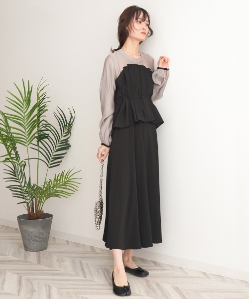 Bab（バブ）の「【オケージョンドレス/結婚式/2サイズ展開/SET ITEM/インナー付き/裏地付き】レイヤード風ビスチェワンピース（ワンピース・レディース・ブラック/ベージュ・M/S）」の15枚目の写真