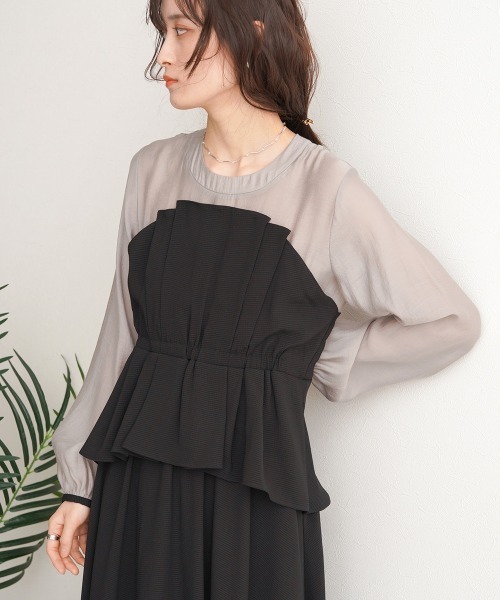 Bab（バブ）の「【オケージョンドレス/結婚式/2サイズ展開/SET ITEM/インナー付き/裏地付き】レイヤード風ビスチェワンピース（ワンピース・レディース・ブラック/ベージュ・M/S）」の16枚目の写真