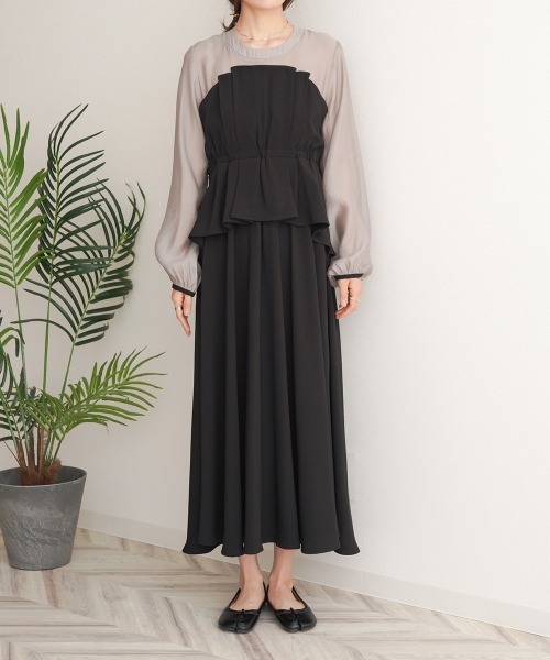 Bab（バブ）の「【オケージョンドレス/結婚式/2サイズ展開/SET ITEM/インナー付き/裏地付き】レイヤード風ビスチェワンピース（ワンピース・レディース・ブラック/ベージュ・M/S）」の21枚目の写真