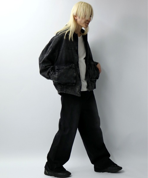 【新品級】indepict 即完売品 ミリタリージャケット 黒 L 大きいサイズ セール】硫化染め A-2 デニムジャケット/ピグメント ツイル ミリタリー