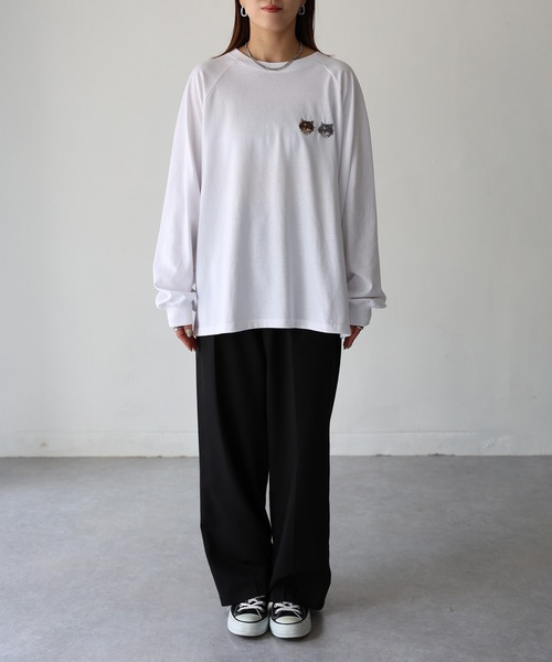 セール】ネコ刺繍ラグランロンT（Tシャツ/カットソー）｜Riberry