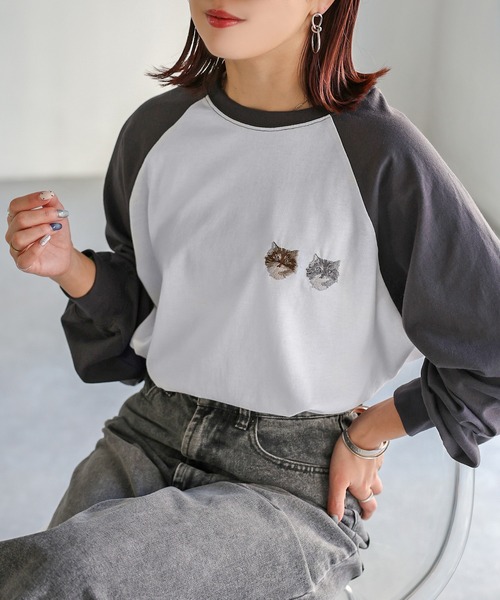 注目の福袋！ セール】ネコ刺繍ラグランロンT（Tシャツ/カットソー）｜Riberry ミュージシャン