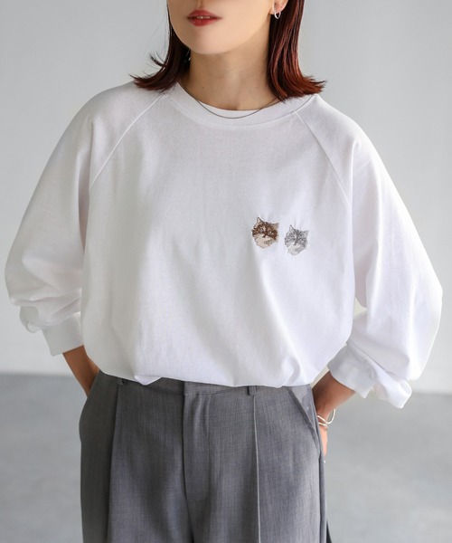 セール】ネコ刺繍ラグランロンT（Tシャツ/カットソー）｜Riberry