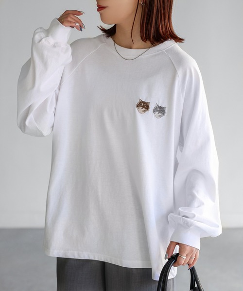 セール】ネコ刺繍ラグランロンT（Tシャツ/カットソー）｜Riberry