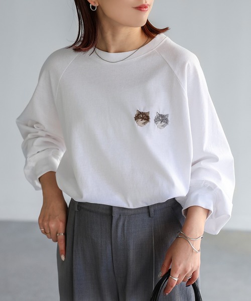 セール】ネコ刺繍ラグランロンT（Tシャツ/カットソー）｜Riberry