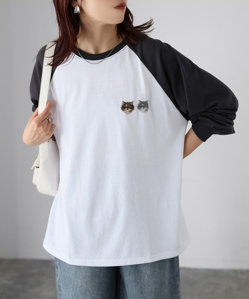 Riberry（リベリー）の「ネコ刺繍ラグランロンT（Tシャツ/カットソー・レディース・チャコールグレー/オフホワイト/グレー系その他/ブラック・FREE）」の13枚目の写真