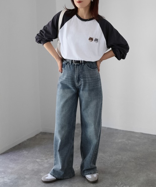 Riberry（リベリー）の「ネコ刺繍ラグランロンT（Tシャツ/カットソー・レディース・チャコールグレー/オフホワイト/グレー系その他/ブラック・FREE）」の19枚目の写真