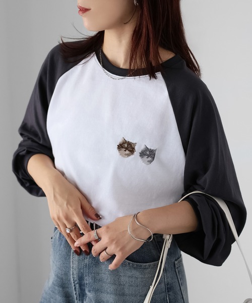 Riberry（リベリー）の「ネコ刺繍ラグランロンT（Tシャツ/カットソー・レディース・チャコールグレー/オフホワイト/グレー系その他/ブラック・FREE）」の21枚目の写真