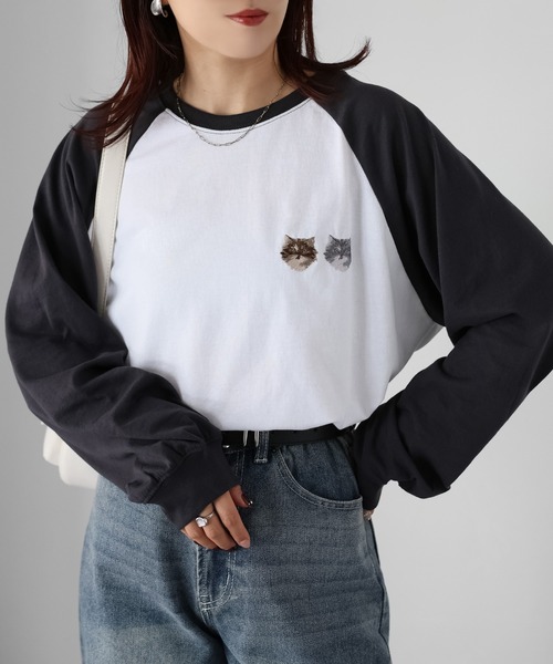 Riberry（リベリー）の「ネコ刺繍ラグランロンT（Tシャツ/カットソー・レディース・チャコールグレー/オフホワイト/グレー系その他/ブラック・FREE）」の20枚目の写真
