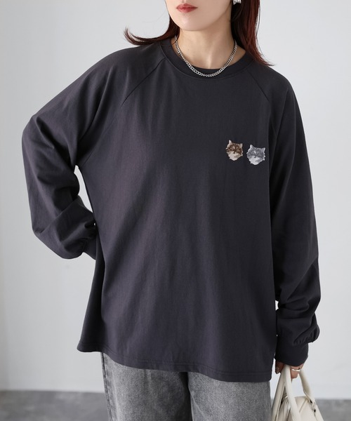 セール】ネコ刺繍ラグランロンT（Tシャツ/カットソー）｜Riberry