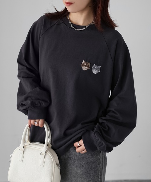 セール】ネコ刺繍ラグランロンT（Tシャツ/カットソー）｜Riberry