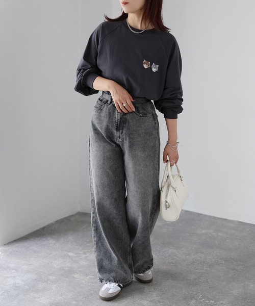 Riberry（リベリー）の「ネコ刺繍ラグランロンT（Tシャツ/カットソー・レディース・チャコールグレー/オフホワイト/グレー系その他/ブラック・FREE）」の22枚目の写真