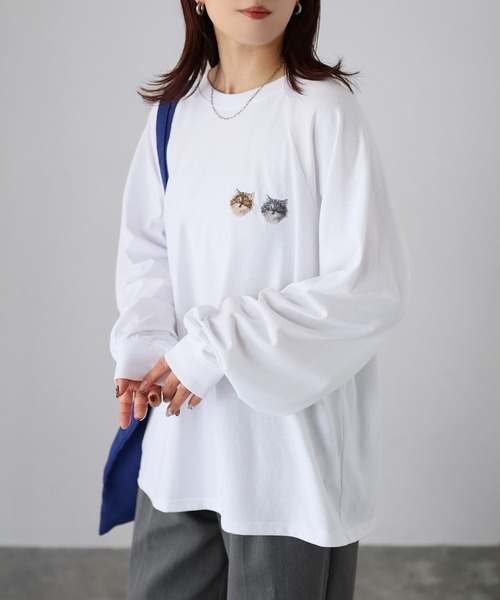 セール】ネコ刺繍ラグランロンT（Tシャツ/カットソー）｜Riberry