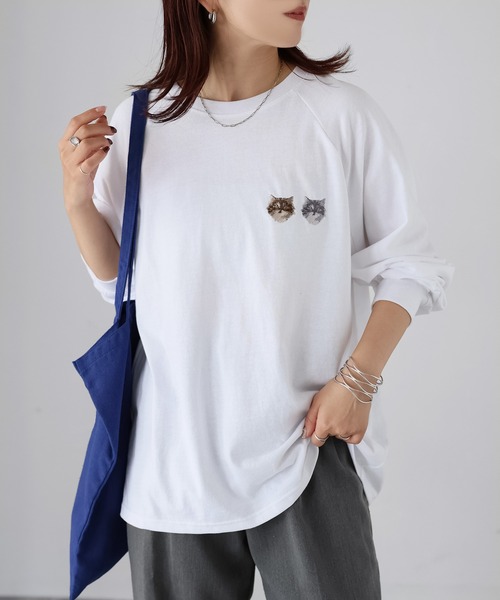 セール】ネコ刺繍ラグランロンT（Tシャツ/カットソー）｜Riberry