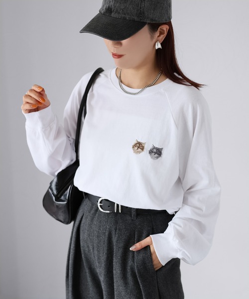 Riberry（リベリー）の「ネコ刺繍ラグランロンT（Tシャツ/カットソー・レディース・チャコールグレー/オフホワイト/グレー系その他/ブラック・FREE）」の18枚目の写真
