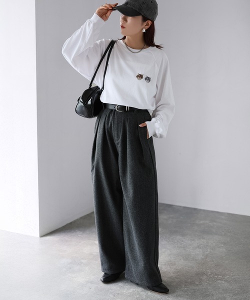 Riberry（リベリー）の「ネコ刺繍ラグランロンT（Tシャツ/カットソー・レディース・チャコールグレー/オフホワイト/グレー系その他/ブラック・FREE）」の17枚目の写真