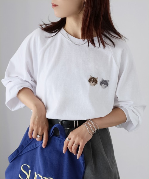 Riberry（リベリー）の「ネコ刺繍ラグランロンT（Tシャツ/カットソー・レディース・チャコールグレー/オフホワイト/グレー系その他/ブラック・FREE）」の16枚目の写真