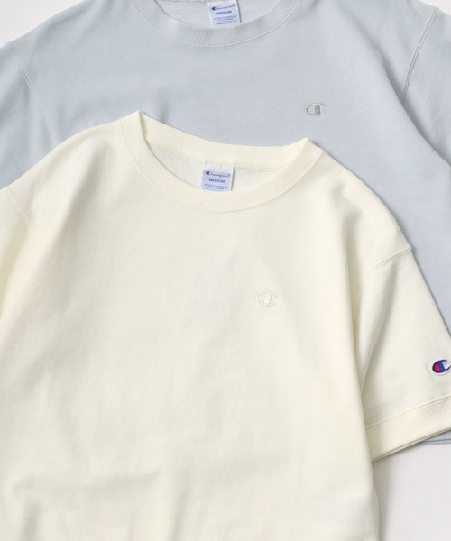Champion（チャンピオン）の「Champion/チャンピオン コットンUSA 裏毛 ロゴワッペン ワンポイント刺繍 半袖スウェット/無地トレーナー/レディース（スウェット・レディース・ブラック/ライトブルー/オフホワイト/グレー/ナチュラル/ネイビー/クリーム/ブルー/ブラウン・M/L）」の20枚目の写真