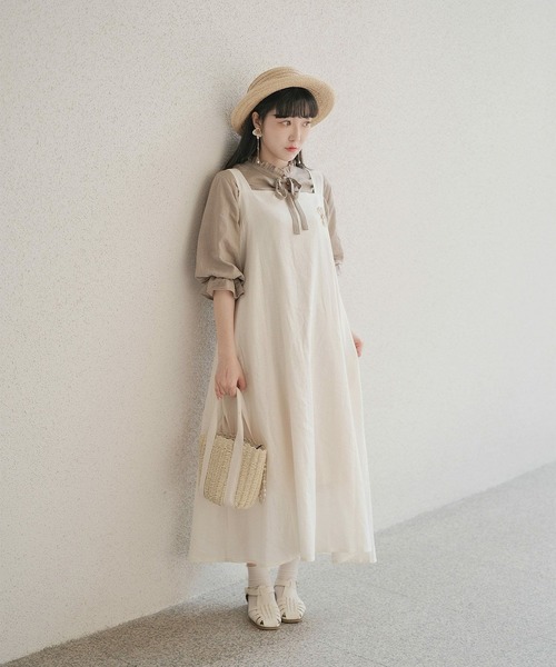 mimi toujours（ミミトゥジュール）の「2way リボン リネン キャミ ワンピース mimi toujours×wei3h（ワンピース・レディース・ネイビー・M）」の4枚目の写真