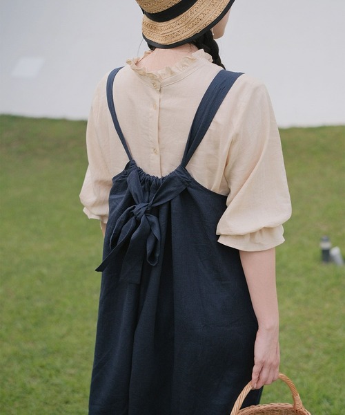 mimi toujours（ミミトゥジュール）の「2way リボン リネン キャミ ワンピース mimi toujours×wei3h（ワンピース・レディース・ネイビー・M）」の13枚目の写真