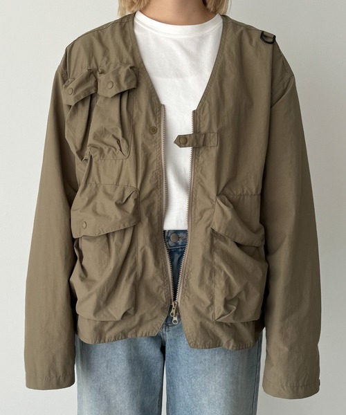 CANAL JEAN(キャナルジーン)の「choice_cnl フィッシングジャケット(ノーカラージャケット・レディース・ベージュ・ONE SIZE)」の8枚目の写真