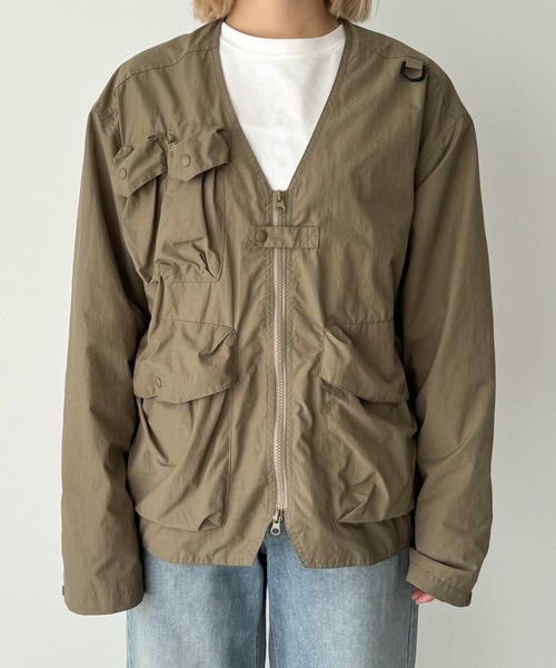 CANAL JEAN(キャナルジーン)の「choice_cnl フィッシングジャケット(ノーカラージャケット・レディース・ベージュ・ONE SIZE)」の9枚目の写真