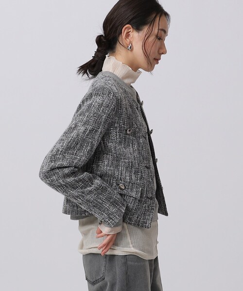 GALLEST（ギャレスト）の「◆カラーツィードジャケット（ノーカラージャケット・レディース・グリーン系その他5/ブラック系3・38/34）」の5枚目の写真