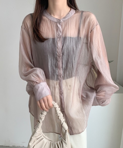 ABITOKYO（アビトーキョー）の「バックリボンボリューム袖オーバーシアーシャツ（シャツ/ブラウス・レディース・ブラック/ベージュ/グレー/ホワイト・FREE）」の11枚目の写真