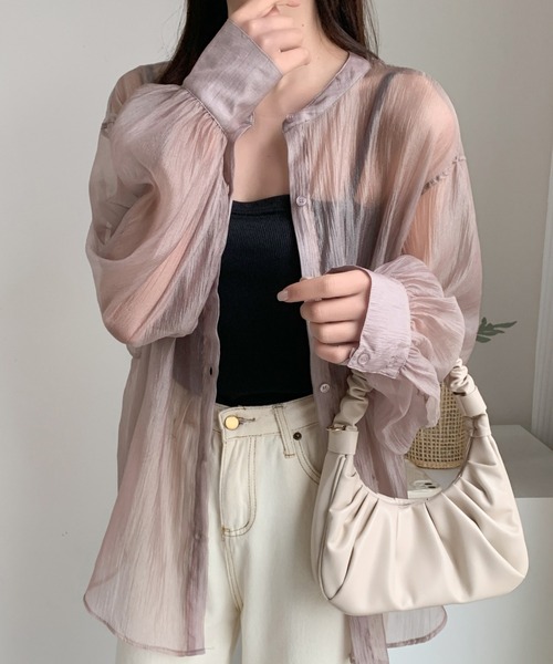 ABITOKYO（アビトーキョー）の「バックリボンボリューム袖オーバーシアーシャツ（シャツ/ブラウス・レディース・ブラック/ベージュ/グレー/ホワイト・FREE）」の14枚目の写真