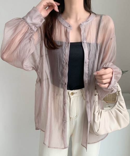 ABITOKYO（アビトーキョー）の「バックリボンボリューム袖オーバーシアーシャツ（シャツ/ブラウス・レディース・ブラック/ベージュ/グレー/ホワイト・FREE）」の15枚目の写真