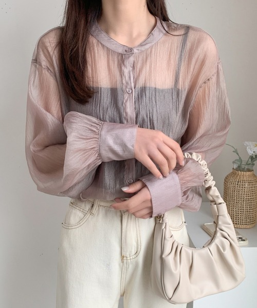 ABITOKYO（アビトーキョー）の「バックリボンボリューム袖オーバーシアーシャツ（シャツ/ブラウス・レディース・ブラック/ベージュ/グレー/ホワイト・FREE）」の16枚目の写真