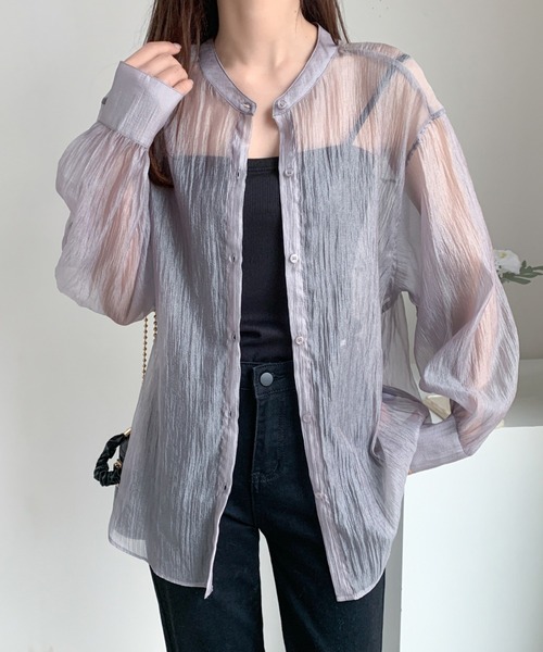 ABITOKYO（アビトーキョー）の「バックリボンボリューム袖オーバーシアーシャツ（シャツ/ブラウス・レディース・ブラック/ベージュ/グレー/ホワイト・FREE）」の6枚目の写真
