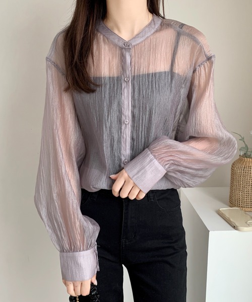 ABITOKYO（アビトーキョー）の「バックリボンボリューム袖オーバーシアーシャツ（シャツ/ブラウス・レディース・ブラック/ベージュ/グレー/ホワイト・FREE）」の8枚目の写真