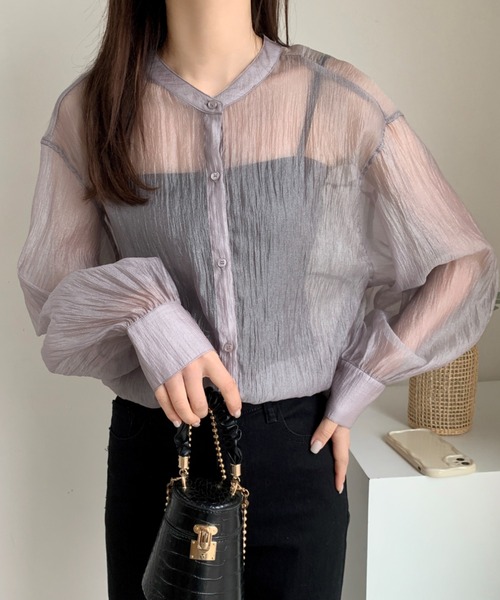 ABITOKYO（アビトーキョー）の「バックリボンボリューム袖オーバーシアーシャツ（シャツ/ブラウス・レディース・ブラック/ベージュ/グレー/ホワイト・FREE）」の9枚目の写真
