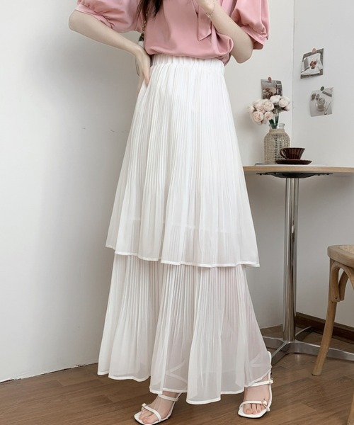 ECLIN(エクラン)の「ソフトプリーツティアードスカート(スカート・レディース・ホワイト/ブラック/モカ/ベージュ/ネイビー・M/L)」の8枚目の写真
