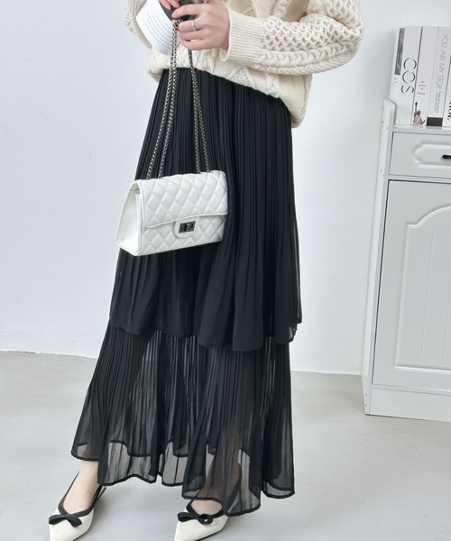 ECLIN(エクラン)の「ソフトプリーツティアードスカート(スカート・レディース・ホワイト/ブラック/モカ/ベージュ/ネイビー・M/L)」の9枚目の写真