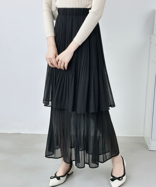 ECLIN(エクラン)の「ソフトプリーツティアードスカート(スカート・レディース・ホワイト/ブラック/モカ/ベージュ/ネイビー・M/L)」の11枚目の写真