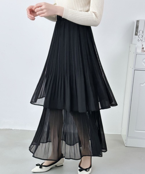 ECLIN(エクラン)の「ソフトプリーツティアードスカート(スカート・レディース・ホワイト/ブラック/モカ/ベージュ/ネイビー・M/L)」の12枚目の写真