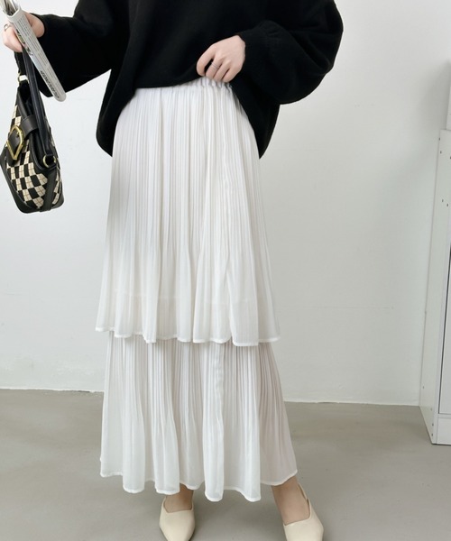 ECLIN(エクラン)の「ソフトプリーツティアードスカート(スカート・レディース・ホワイト/ブラック/モカ/ベージュ/ネイビー・M/L)」の13枚目の写真