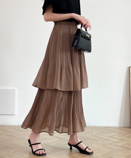 ECLIN(エクラン)の「ソフトプリーツティアードスカート(スカート・レディース・ホワイト/ブラック/モカ/ベージュ/ネイビー・M/L)」の19枚目の写真