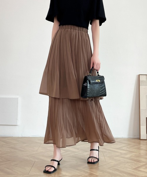 ECLIN(エクラン)の「ソフトプリーツティアードスカート(スカート・レディース・ホワイト/ブラック/モカ/ベージュ/ネイビー・M/L)」の20枚目の写真