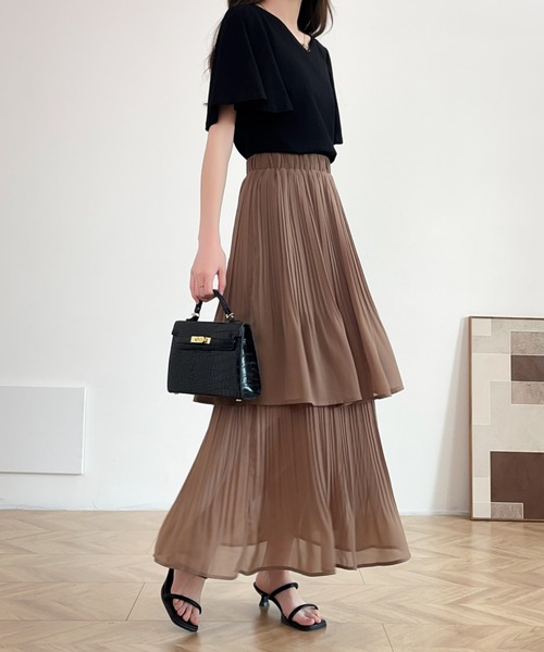 ECLIN(エクラン)の「ソフトプリーツティアードスカート(スカート・レディース・ホワイト/ブラック/モカ/ベージュ/ネイビー・M/L)」の21枚目の写真