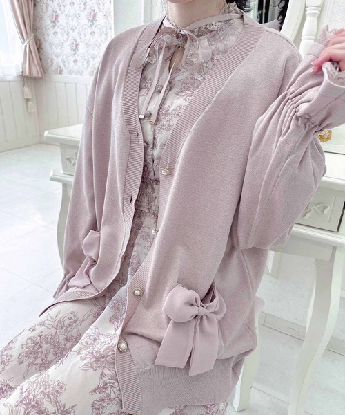 セール】リボン付ポケットカーディガン（カーディガン/ボレロ