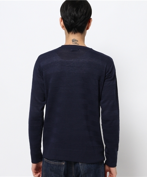 koe（コエ）の「ハイゲージシャドーボーダーニットプルオーバー（ニット/セーター・メンズ・ブラック/カーキ/オフホワイト/ネイビー・MEDIUM/LARGE/SMALL/LL）」の6枚目の写真