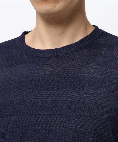 koe（コエ）の「ハイゲージシャドーボーダーニットプルオーバー（ニット/セーター・メンズ・ブラック/カーキ/オフホワイト/ネイビー・MEDIUM/LARGE/SMALL/LL）」の7枚目の写真