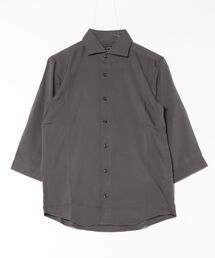 日本製 接触冷感 リサイクル ポリエステル ホリゾンタル カラー 七分袖 シャツ(GW)