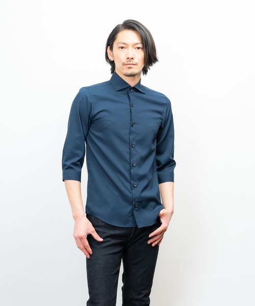 garsonwave(ギャルソンウェーブ)の「日本製 接触冷感 リサイクル ポリエステル ホリゾンタル カラー 七分袖 シャツ(GW)(シャツ/ブラウス・メンズ・ネイビー/ライラック/サックスブルー/ベージュ/ホワイト/ボルドー/ダークグレー・L/XL/M/LL)」の21枚目の写真