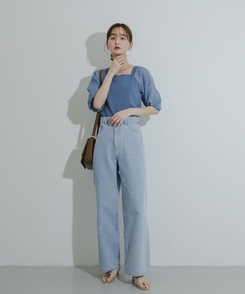 SENSE OF PLACE by URBAN RESEARCH(センスオブプレイスバイアーバンリサーチ)の「ラインストーンワイドデニム(デニムパンツ・レディース・ライトインディゴブルー/ライトブルー/ブラック・MEDIUM/SMALL)」の5枚目の写真